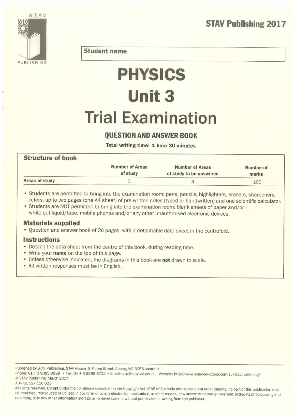 2017 Physics Unit 3 Trial Exam: Questions & Answers Guide - Studocu