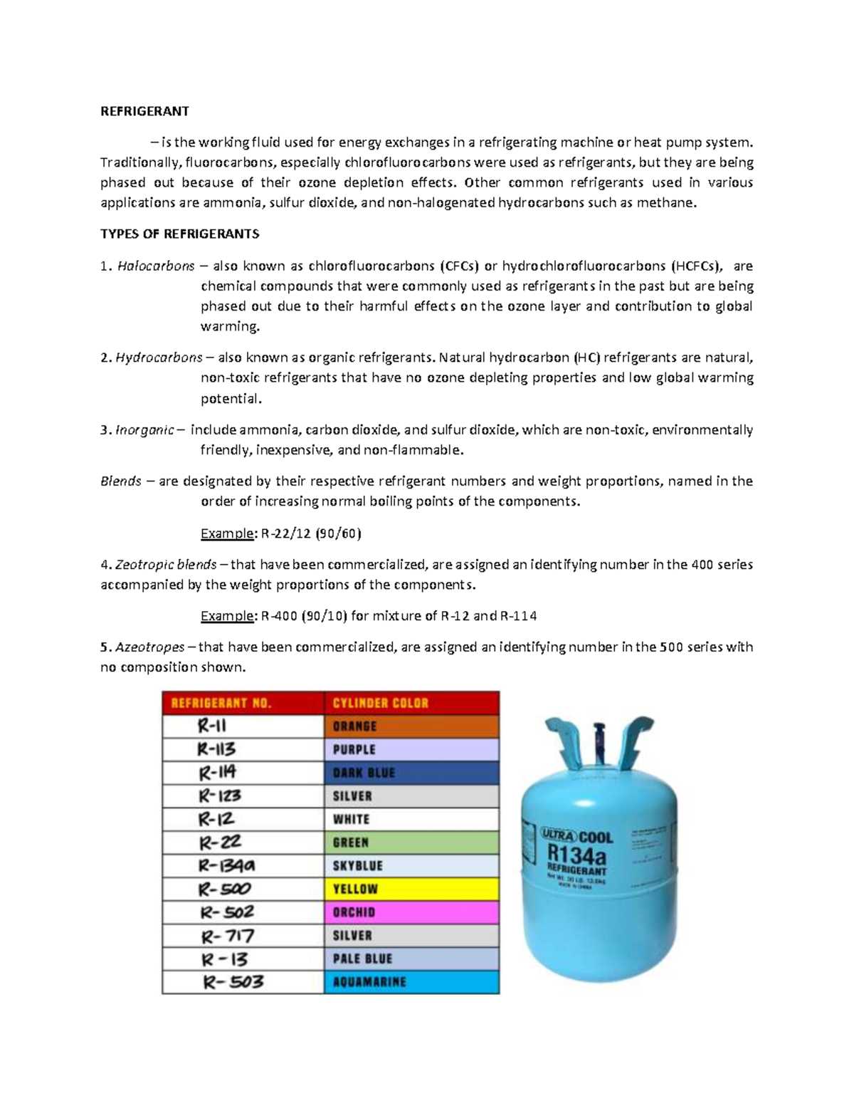 ME13- Refrigerants - NOTES - REFRIGERANT is the working fluid used for ...