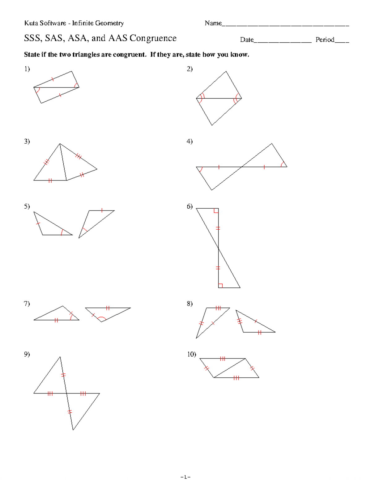 Kuta Software Geometry Worksheet: SSS, SAS, ASA, AAS Congruence - Studocu