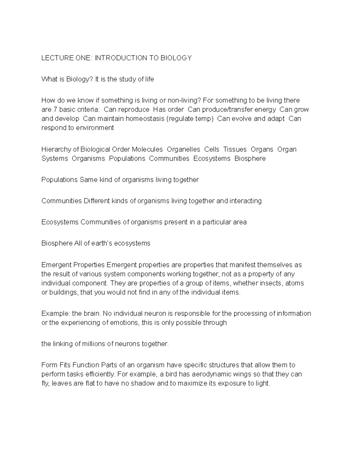 Lecture ONE Introduction TO Biology - LECTURE ONE: INTRODUCTION TO ...