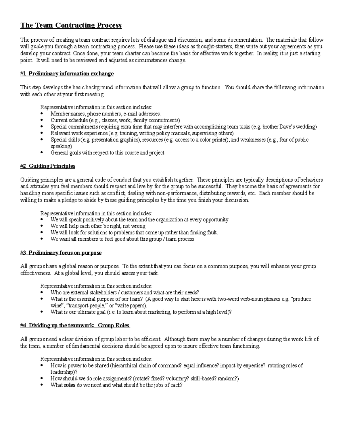 The Team Contracting Process - The materials that follow will guide you ...