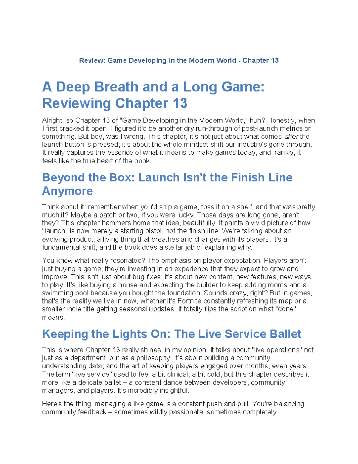 Game Development in the Modern World: Reviewer for Chapter 13 - Studocu