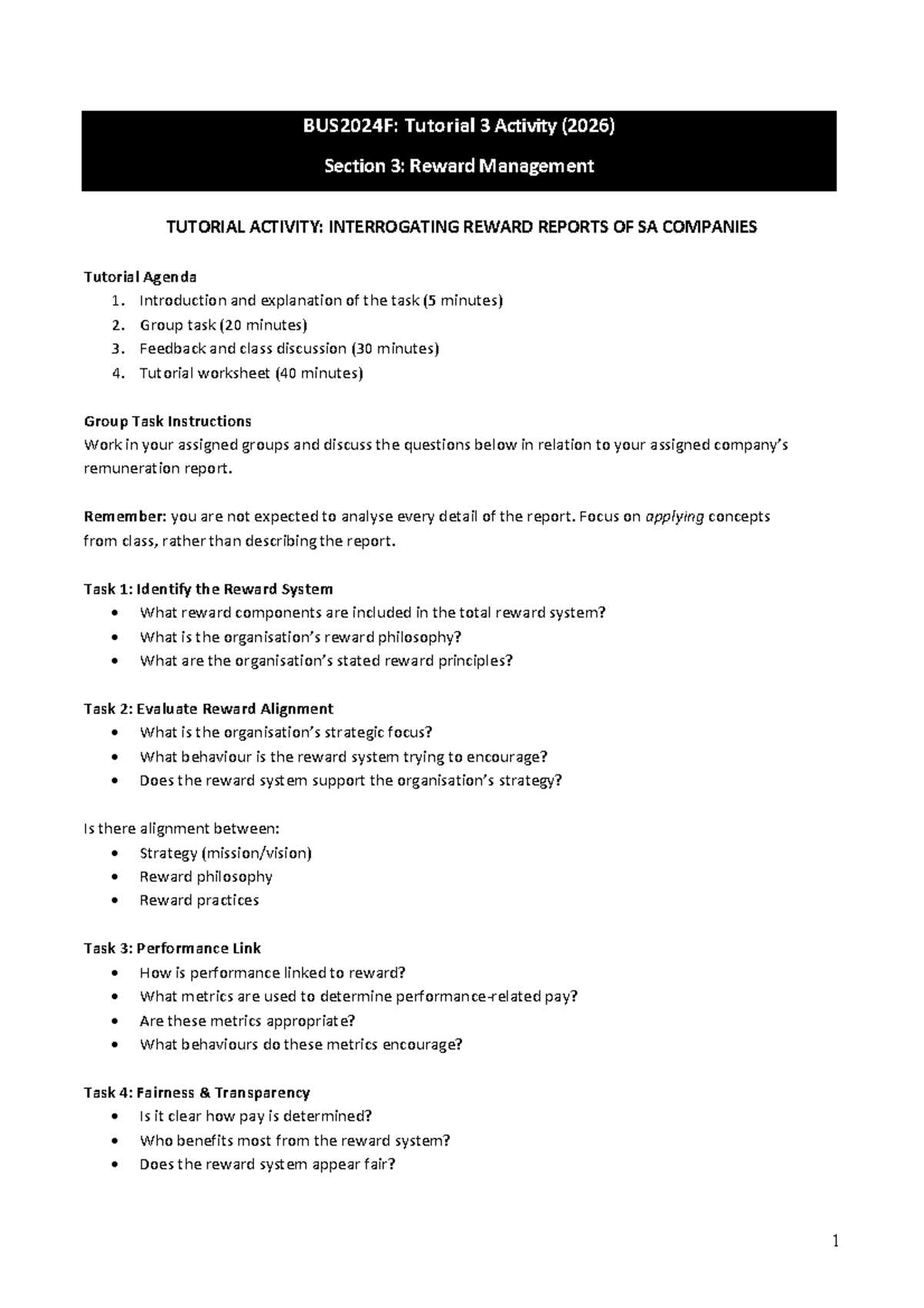 BUS2024F: Tutorial 3 Activity (2026) on Reward Management - Studocu