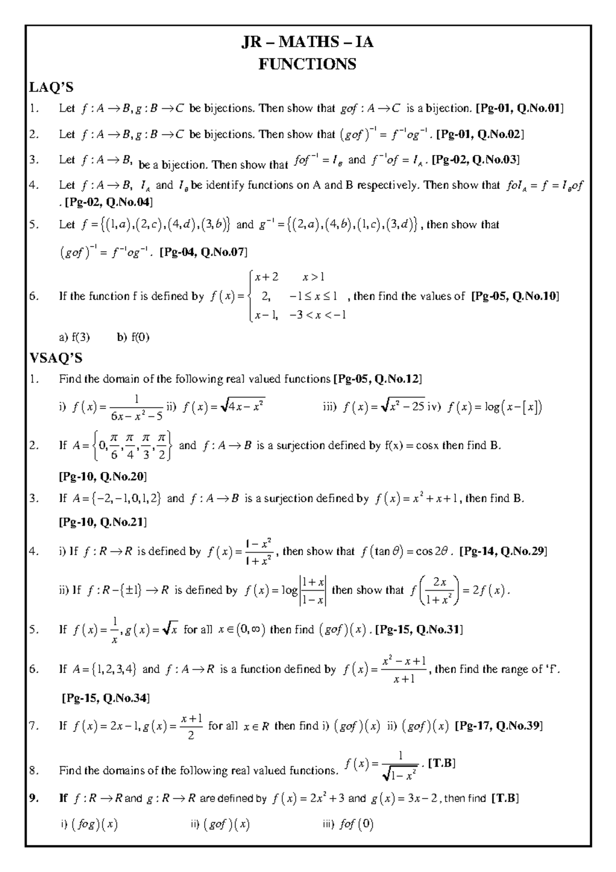 JR Maths - IA IMP QB 2024-25 - JR – MATHS – IA FUNCTIONS LAQ’S Let f ...