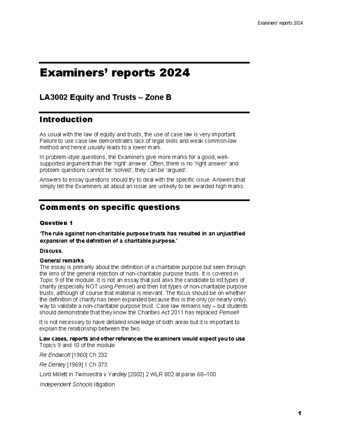 LA3002 Equity and Trusts Reports 2024: Key Case Law Insights - Studocu