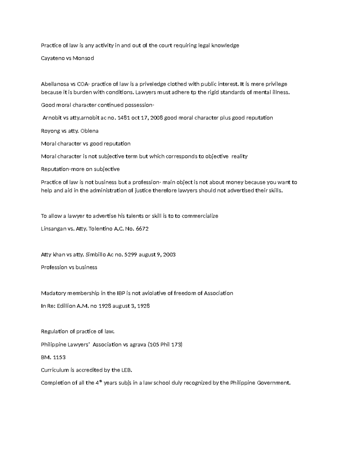 Legal Ethics Notes (LEB 3035): Key Cases and Principles in Law Practice ...