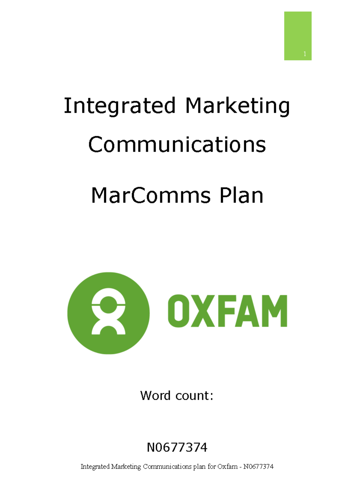 Mar Comms plan - Oxfam - Marketing communications summative assignment ...