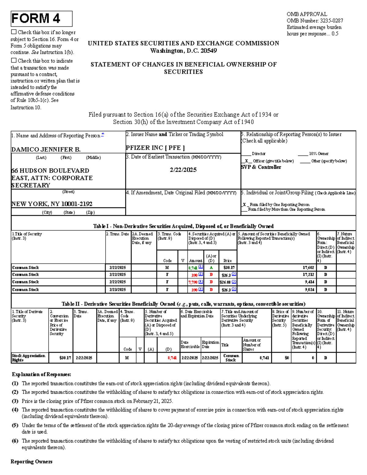 Form 4 Statement of Changes in Beneficial Ownership - PFE - Studocu