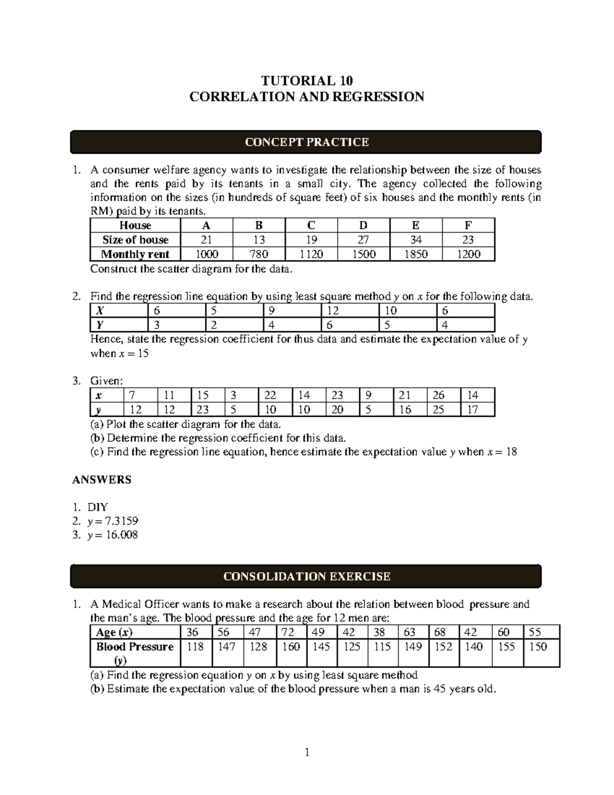 Tutorial 10 - Chapter 10 - TUTORIAL 10 CORRELATION AND REGRESSION ...