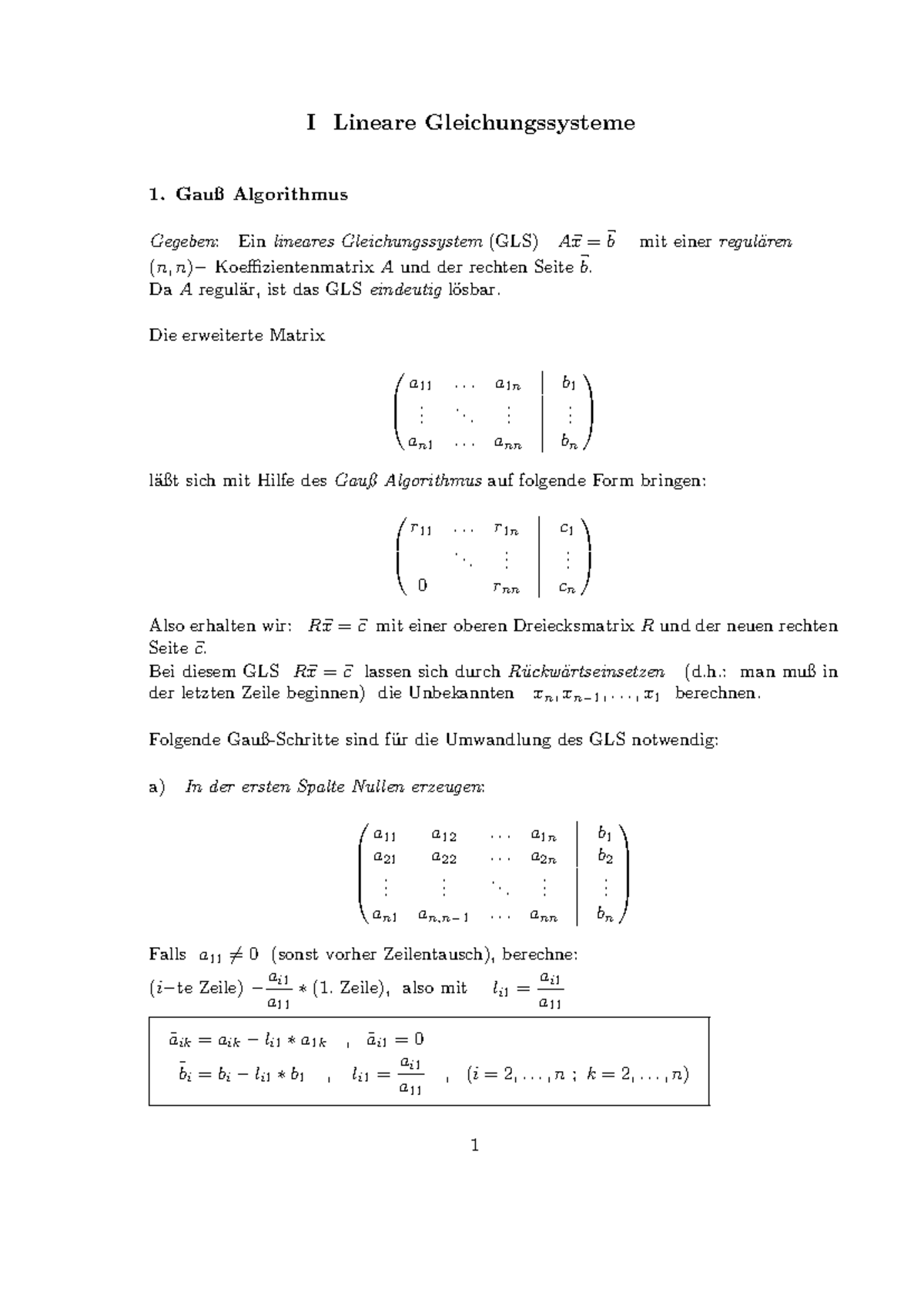 Mathe - Lineare Algebra: Gauß Algorithmus und lineare Gleichungssysteme ...