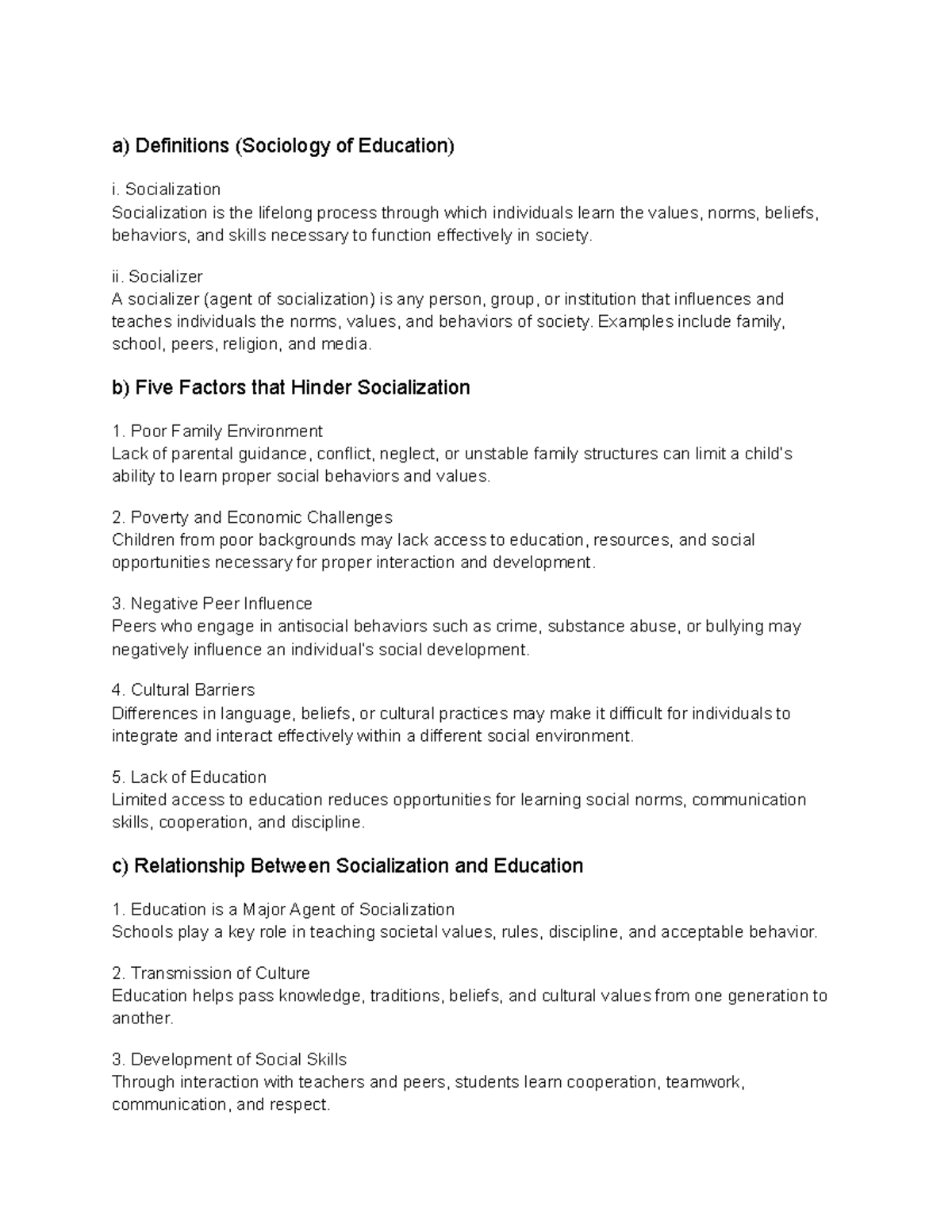 Sociology of Education: Key Concepts and Socialization Factors - Studocu