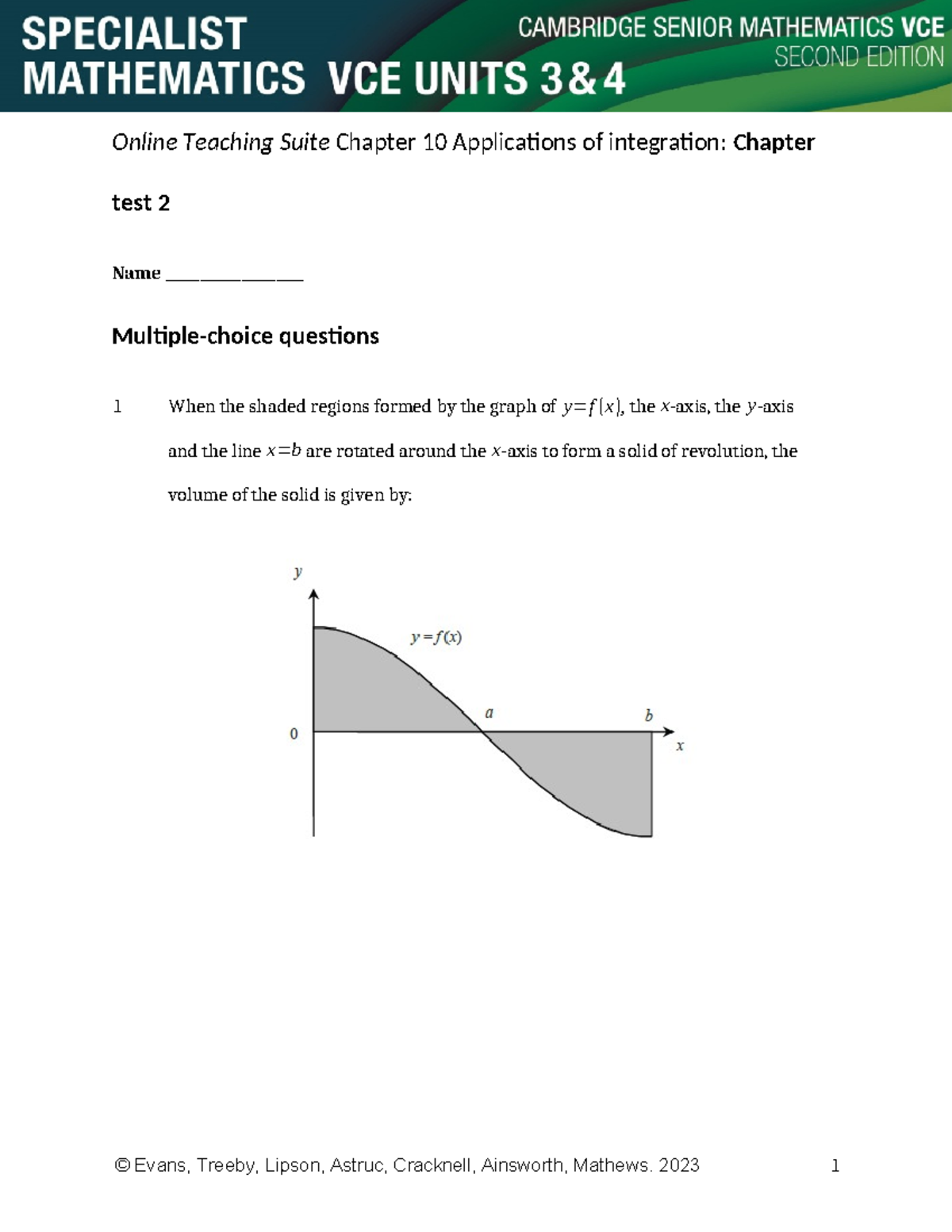 VCE SM3 4 Chapter 10 Applications of Integration: Test T2 - Studocu