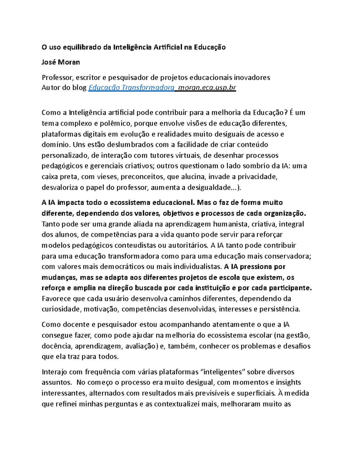 Uso Equilibrado da IA na Educação: Desafios e Oportunidades para o ...
