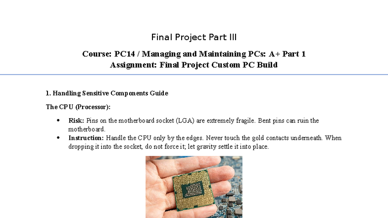 Final Project Part III: Custom PC Build Handling Guide (PC14) - Studocu