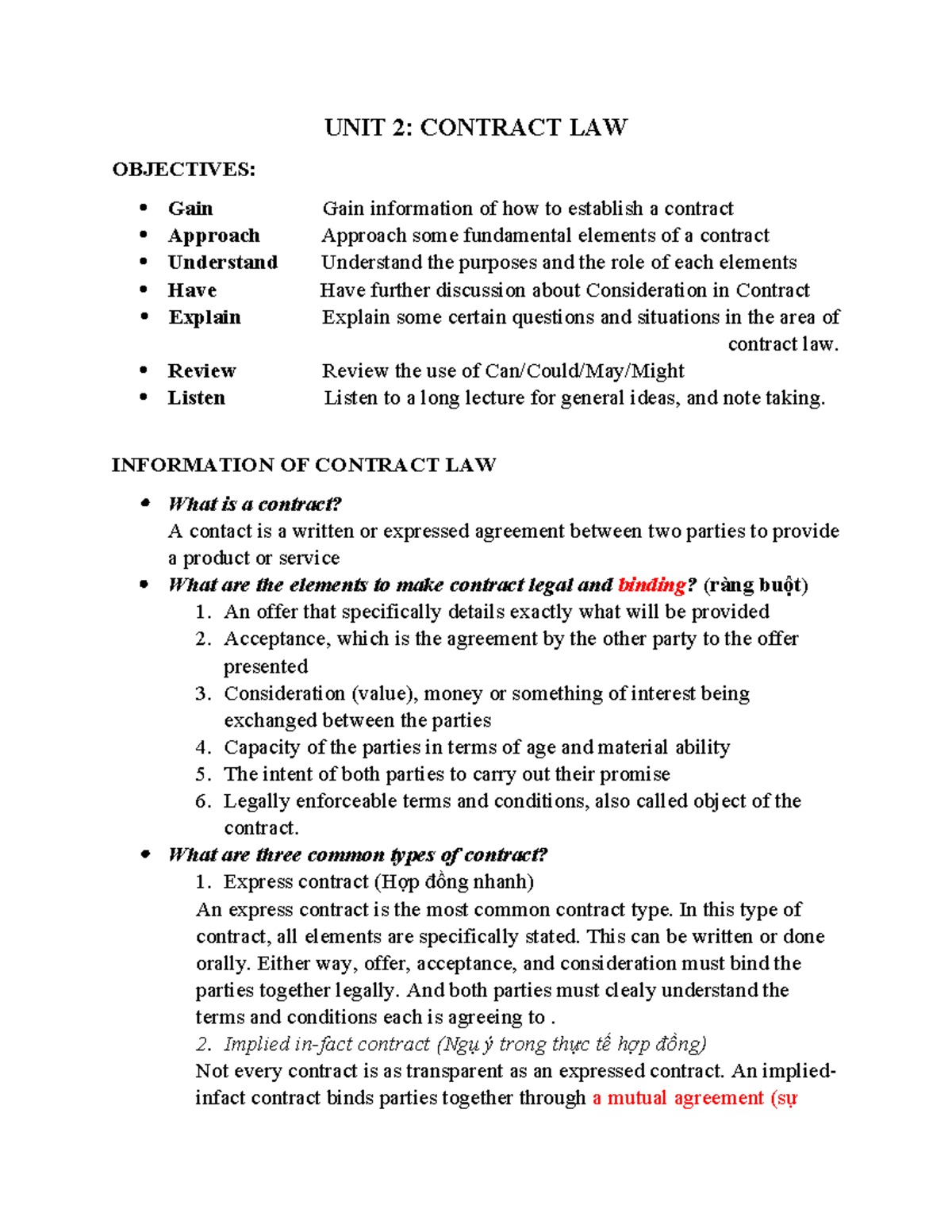 Contract Law Overview - Key Elements and Concepts in Law - Studocu