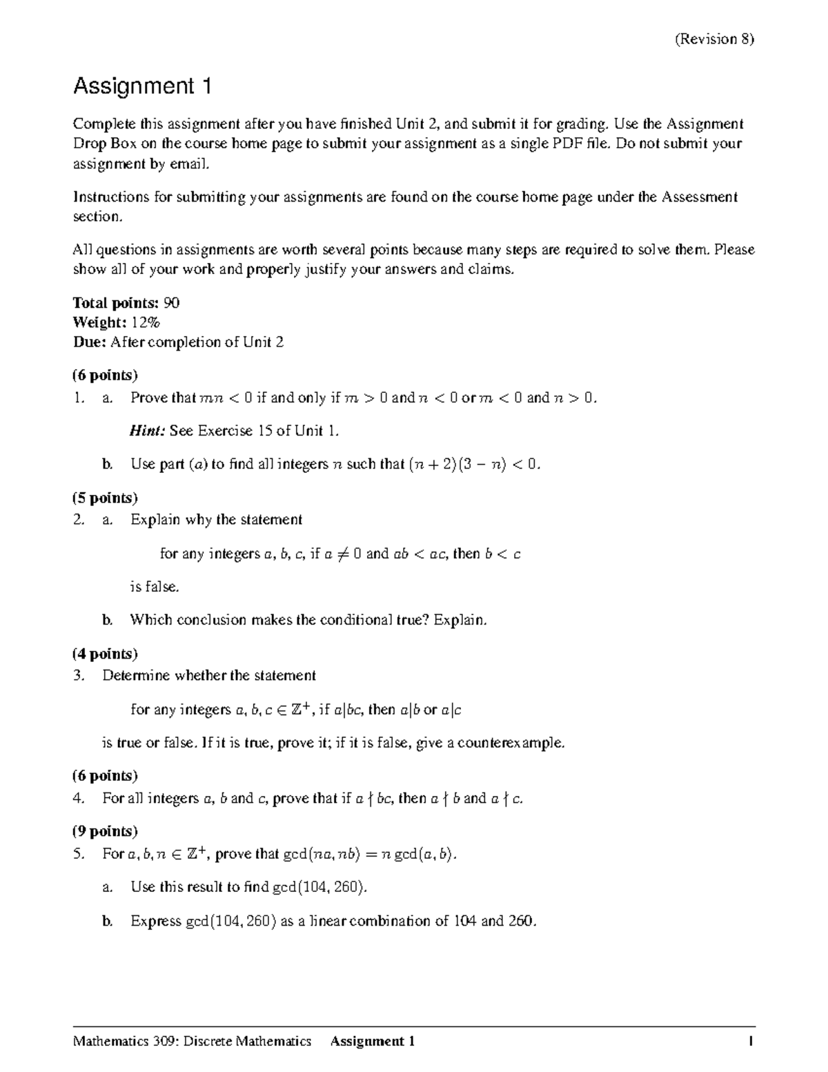 Mathematics 309: Discrete Mathematics Assignment 1 Guidelines and Tasks ...