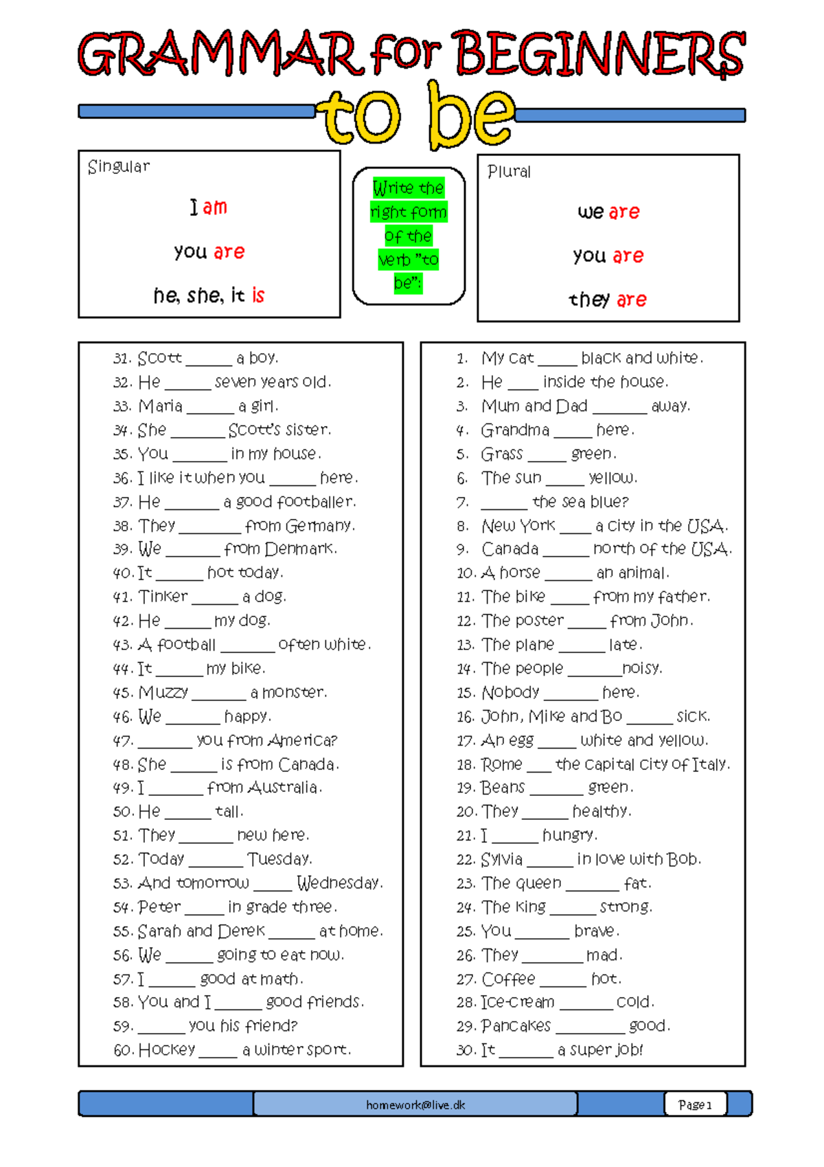 Grammar Exercises: Singular & Plural Forms of 