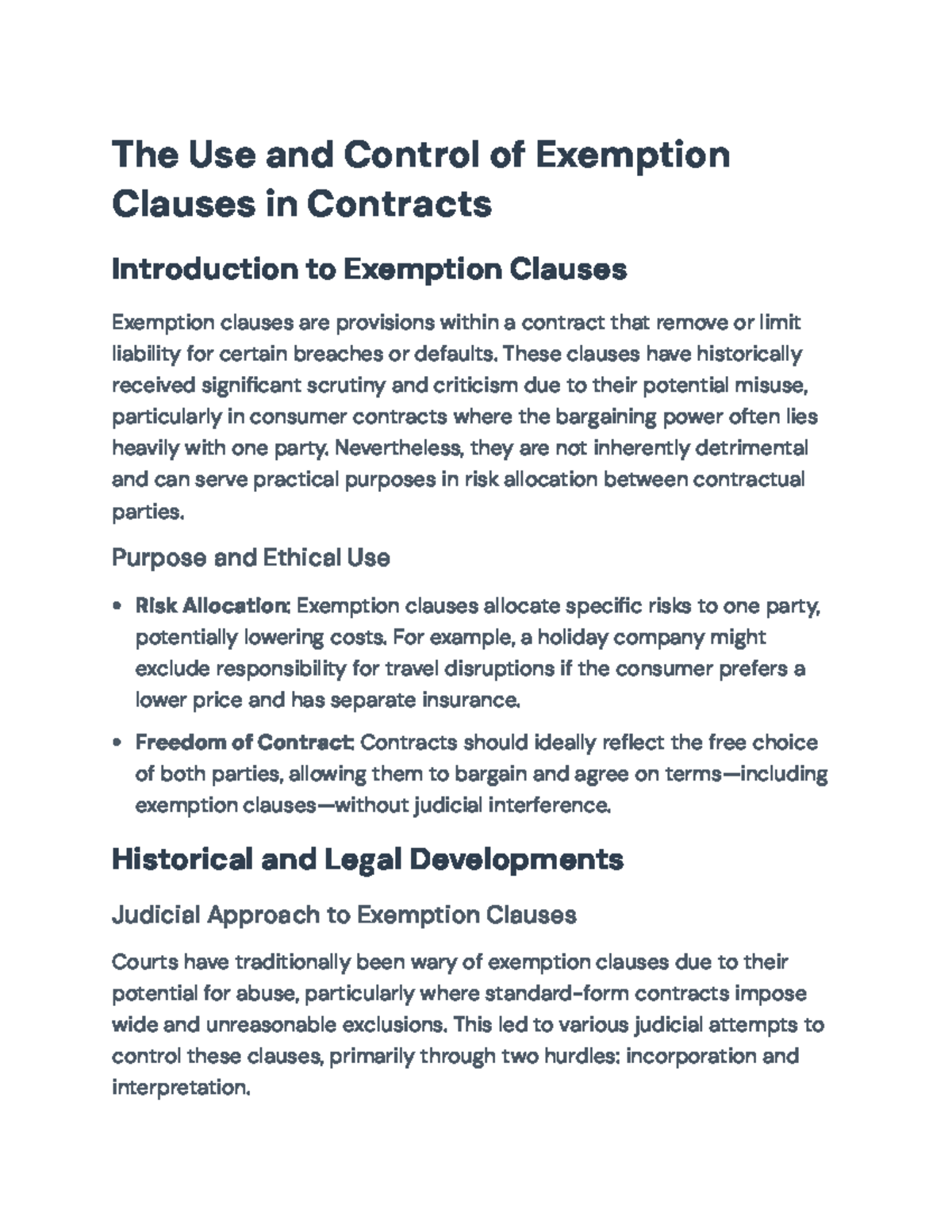 The Use and Control of Exemption Clauses in Contract Law: UCTA & CRA ...