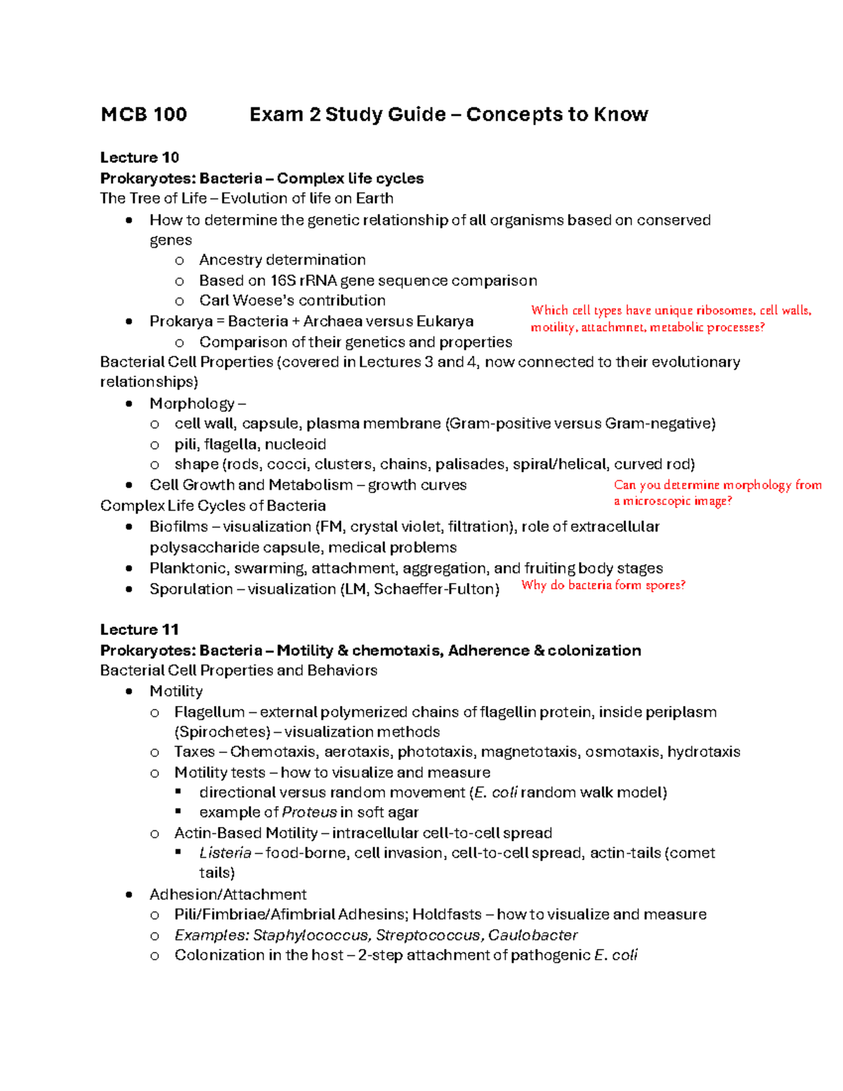 MCB 100 Exam 2 Study Guide – Key Concepts - Studocu
