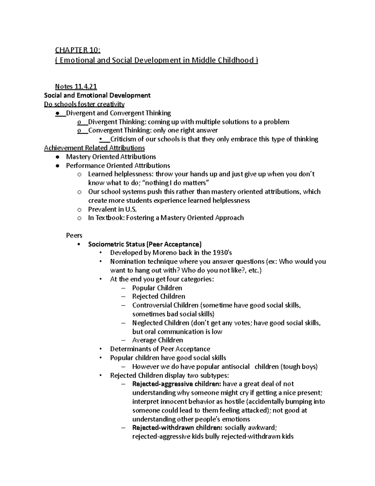 Chapter 10: Social and Emotional Development in middle childhood ...