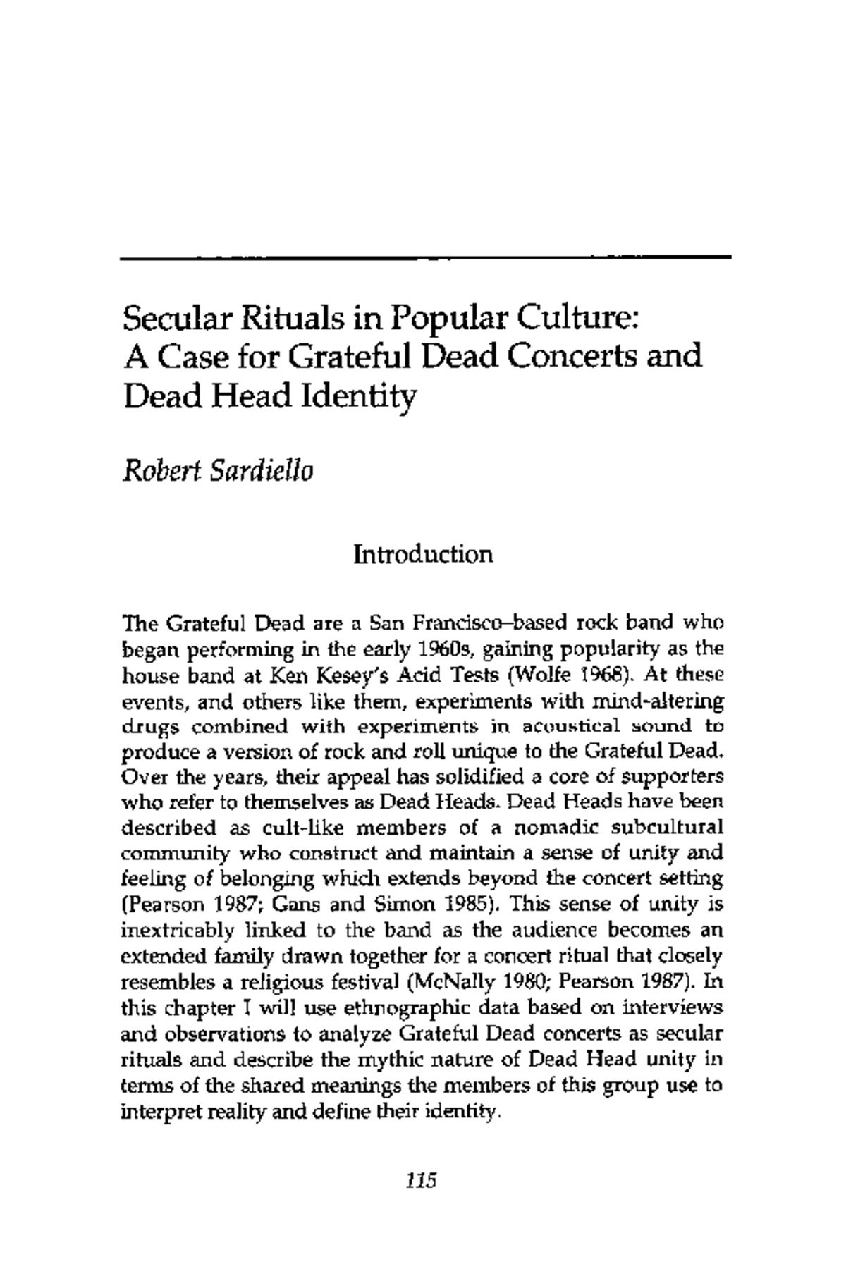 Secular Rituals in Popular Culture: Grateful Dead Concerts & Identity ...