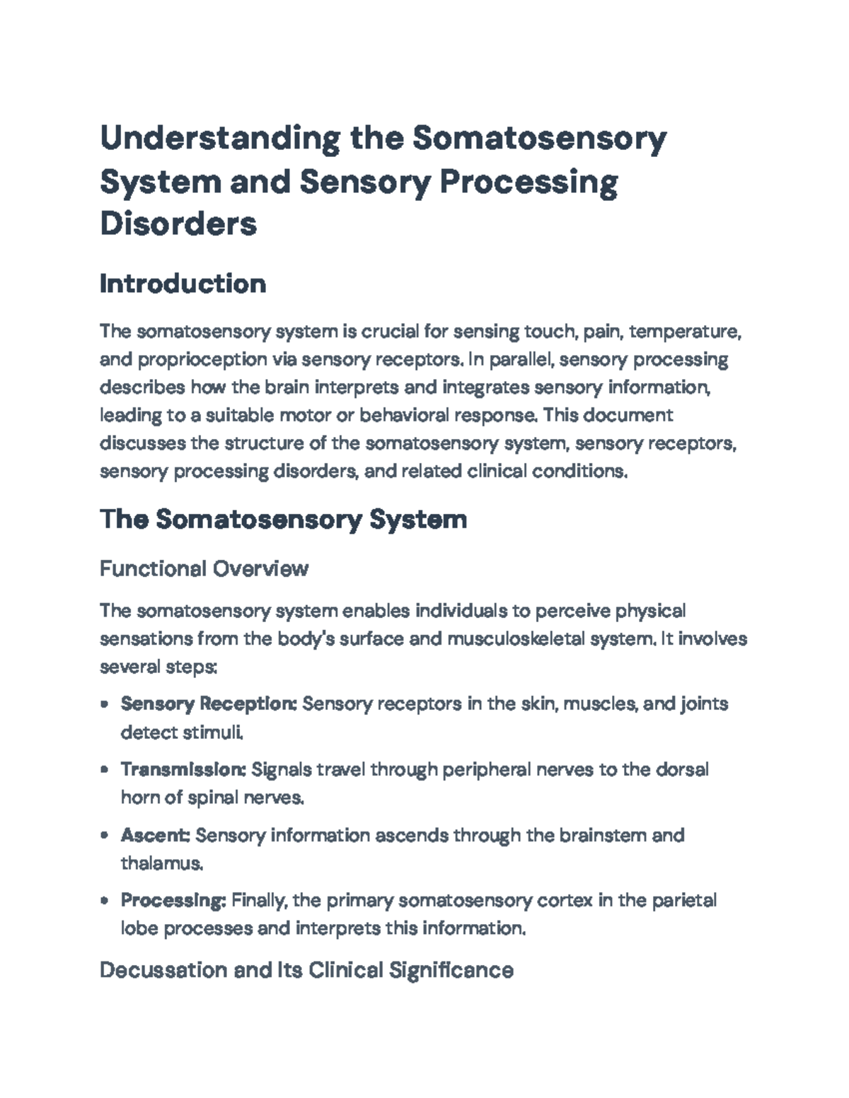 Understanding the Somatosensory System and Sensory Processing Disorders ...