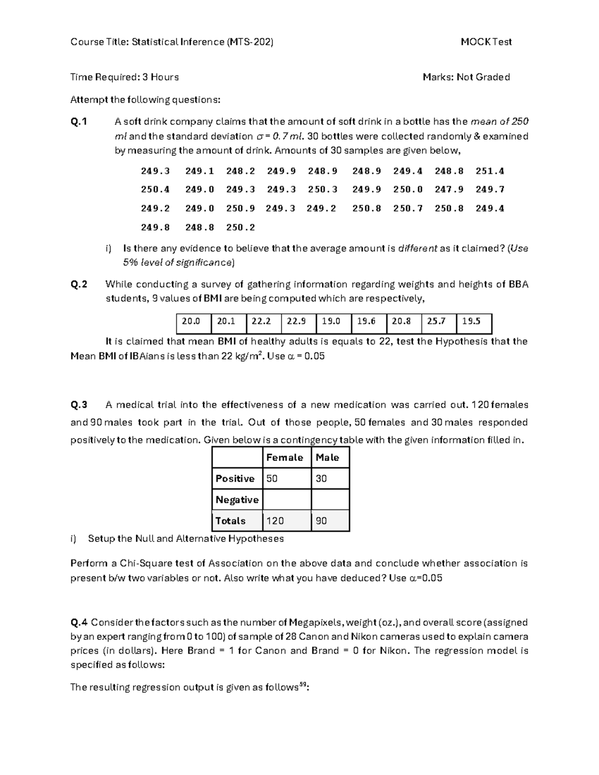 Statistical Inference MOCK Test SI YM - Quiz - Studocu