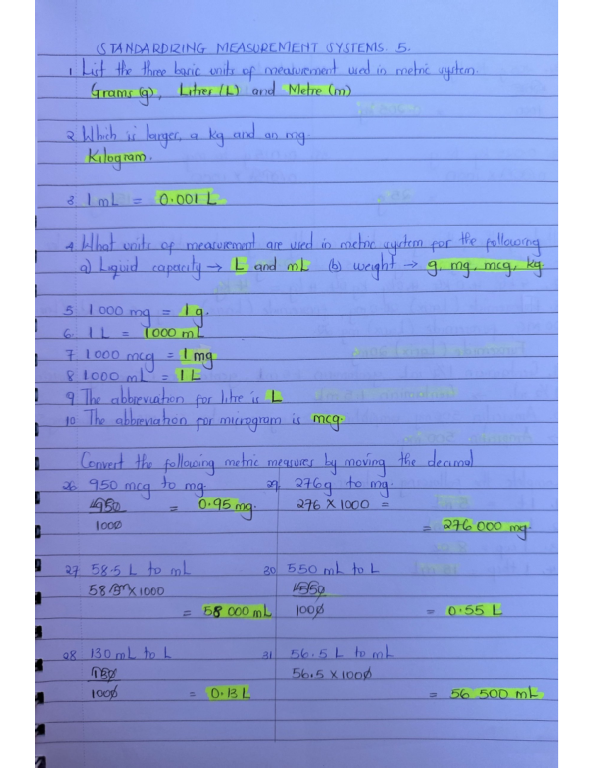 Standardizing Measurements in Metric System - Course Code 5 - Studocu