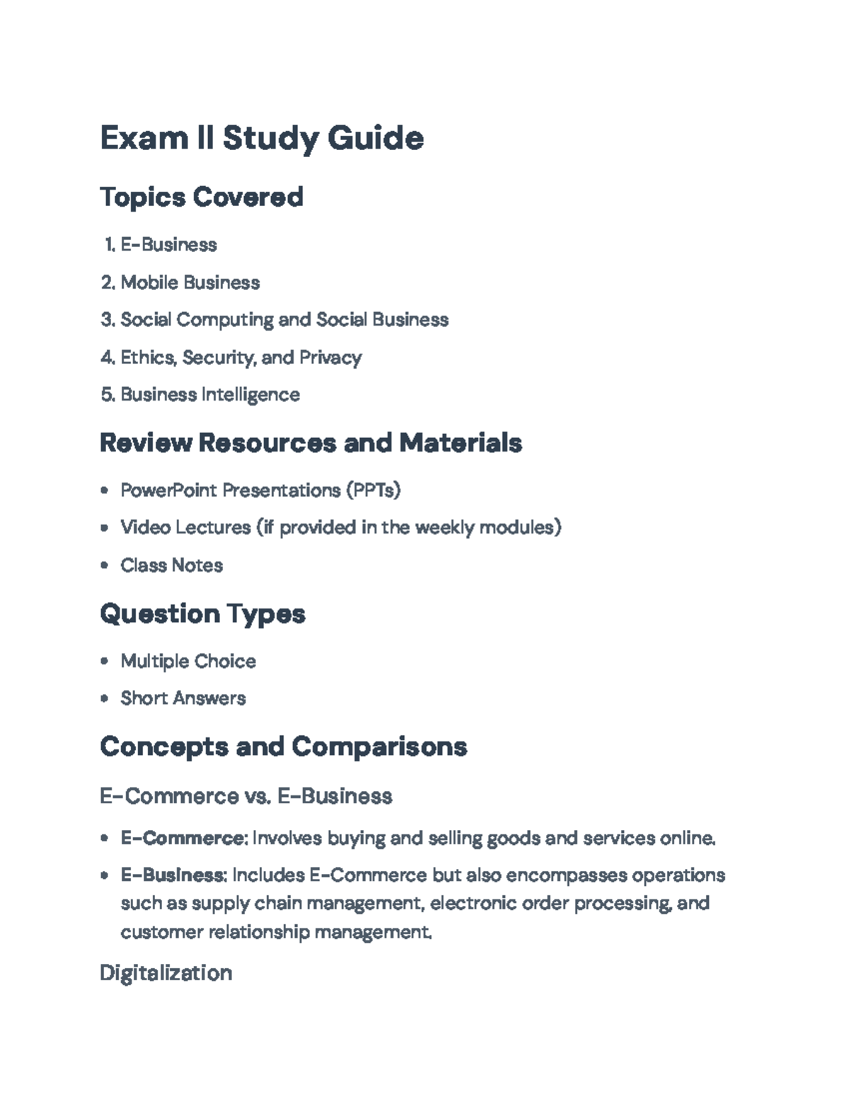 Exam II Study Guide: E-Business, Mobile Business & Social Media ...