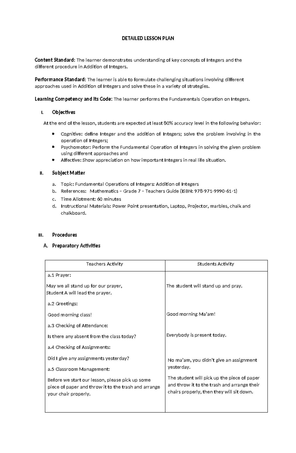 My DLP - Detailed Lesson Plan for Mathematics - DETAILED LESSON PLAN ...
