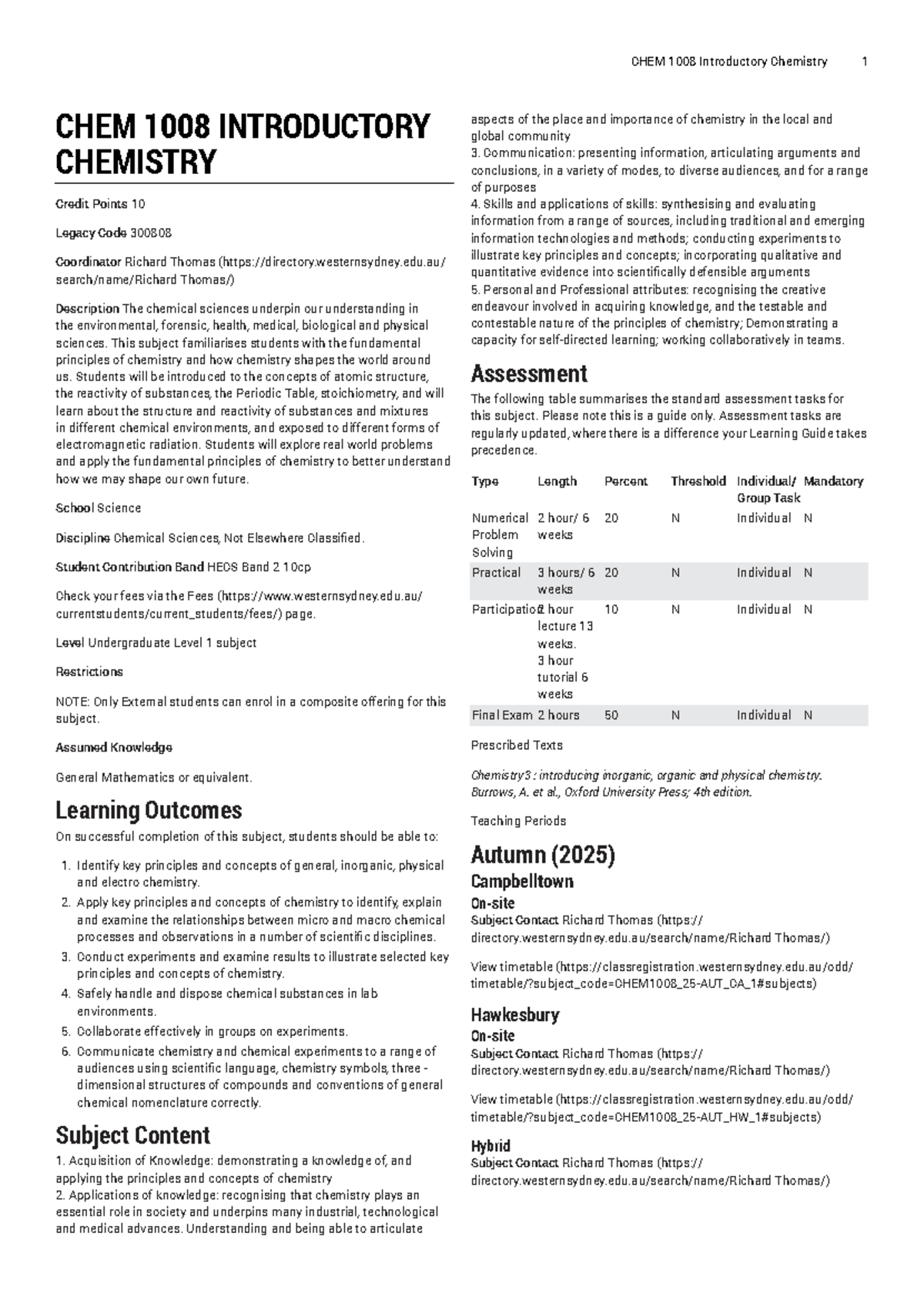 CHEM 1008 Introductory Chemistry Subject Outline and Assessment Guide ...