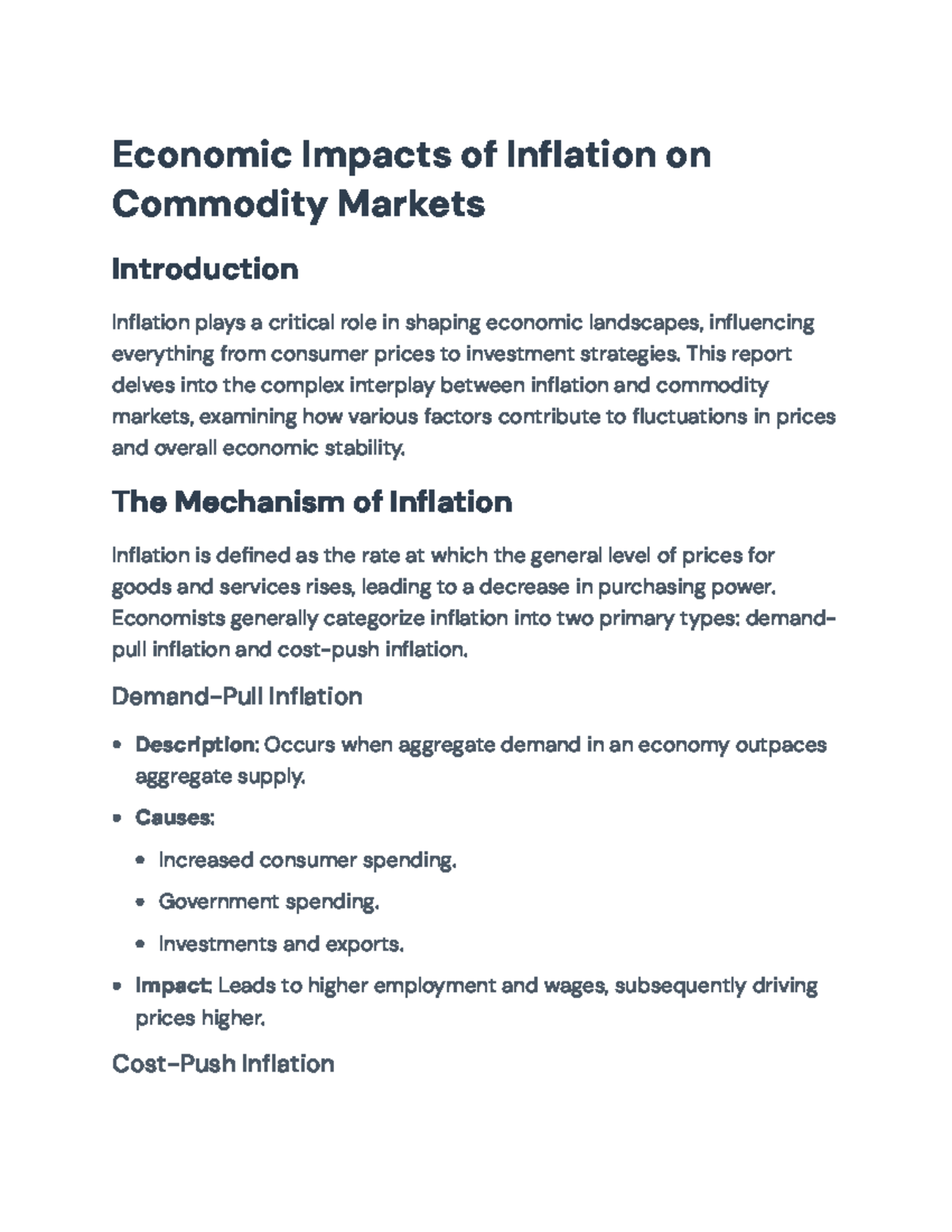 Economic Impacts of Inflation on Commodity Markets Analysis Report ...