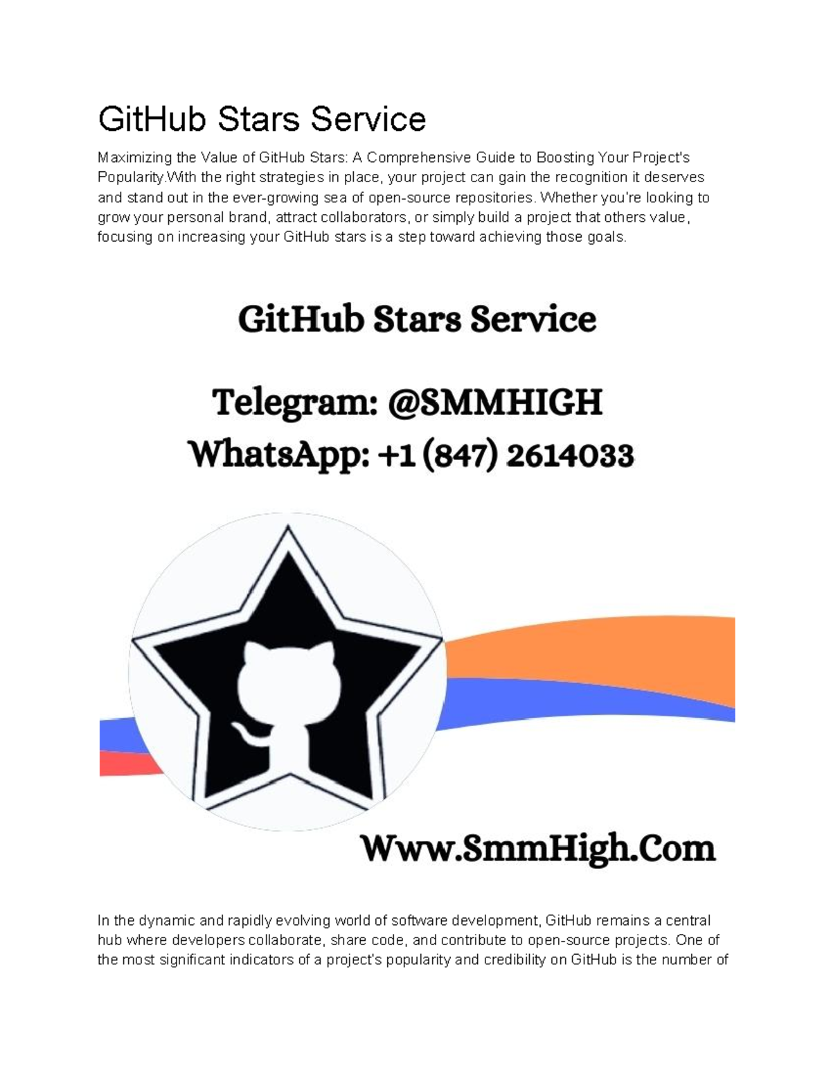 GitHub Stars Service - GitHub Stars Service Maximizing the Value of ...
