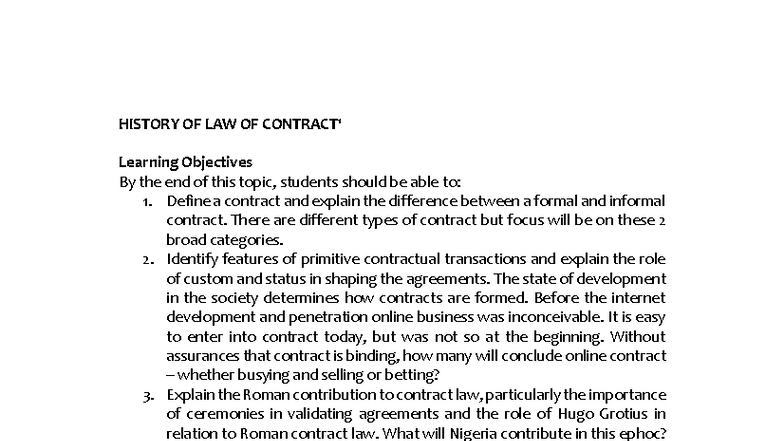 HIST 101: History of Contract Law - Lecture Notes & Key Concepts - Studocu