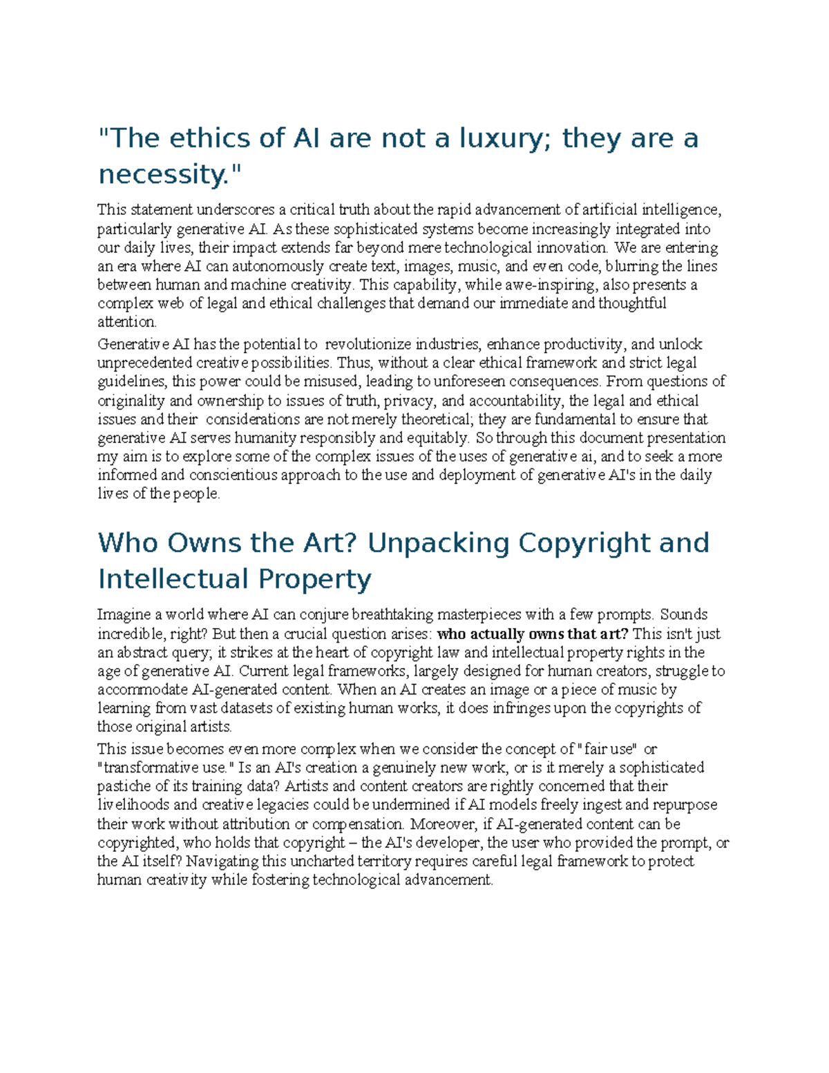 Gen AI 2 - Essay on Ethical Implications of Generative AI - Studocu
