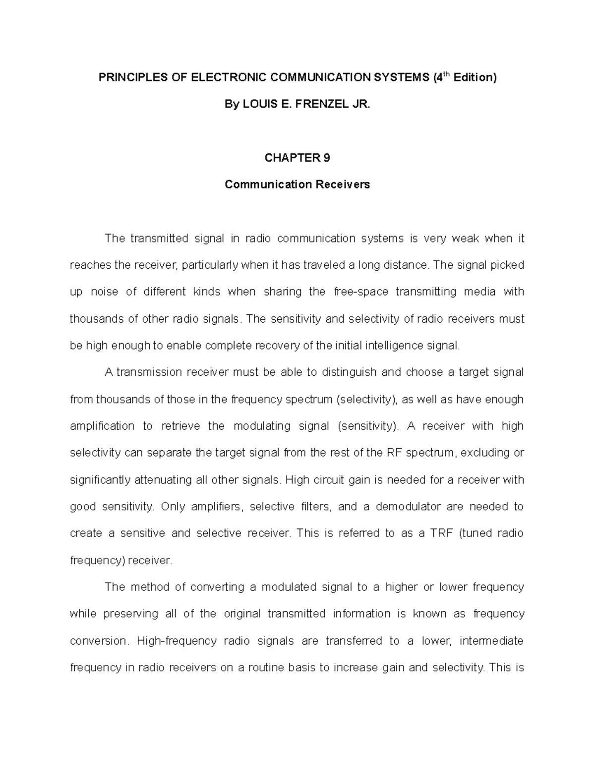 Chapter 9: Communication Receivers - Principles & Design (ECS 101 ...