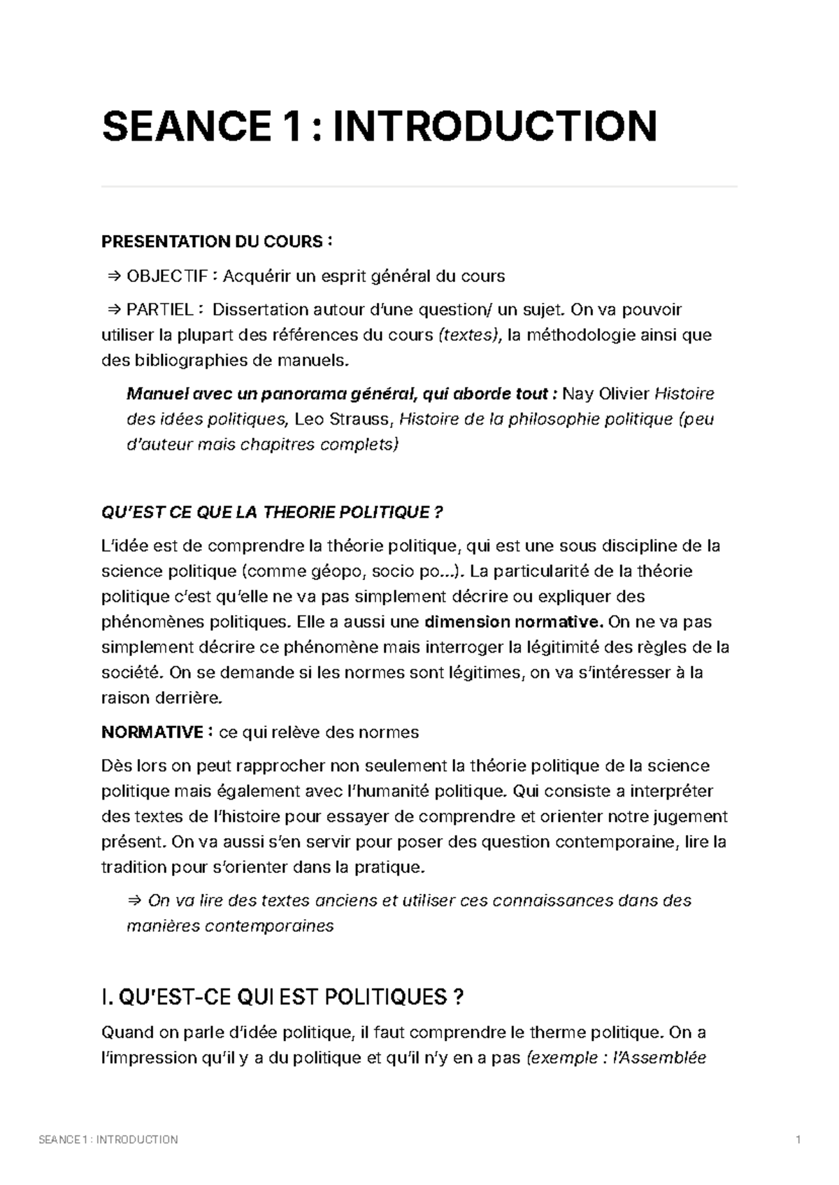 SEANCE 1 : Introduction à la Théorie Politique et ses Concepts - Studocu