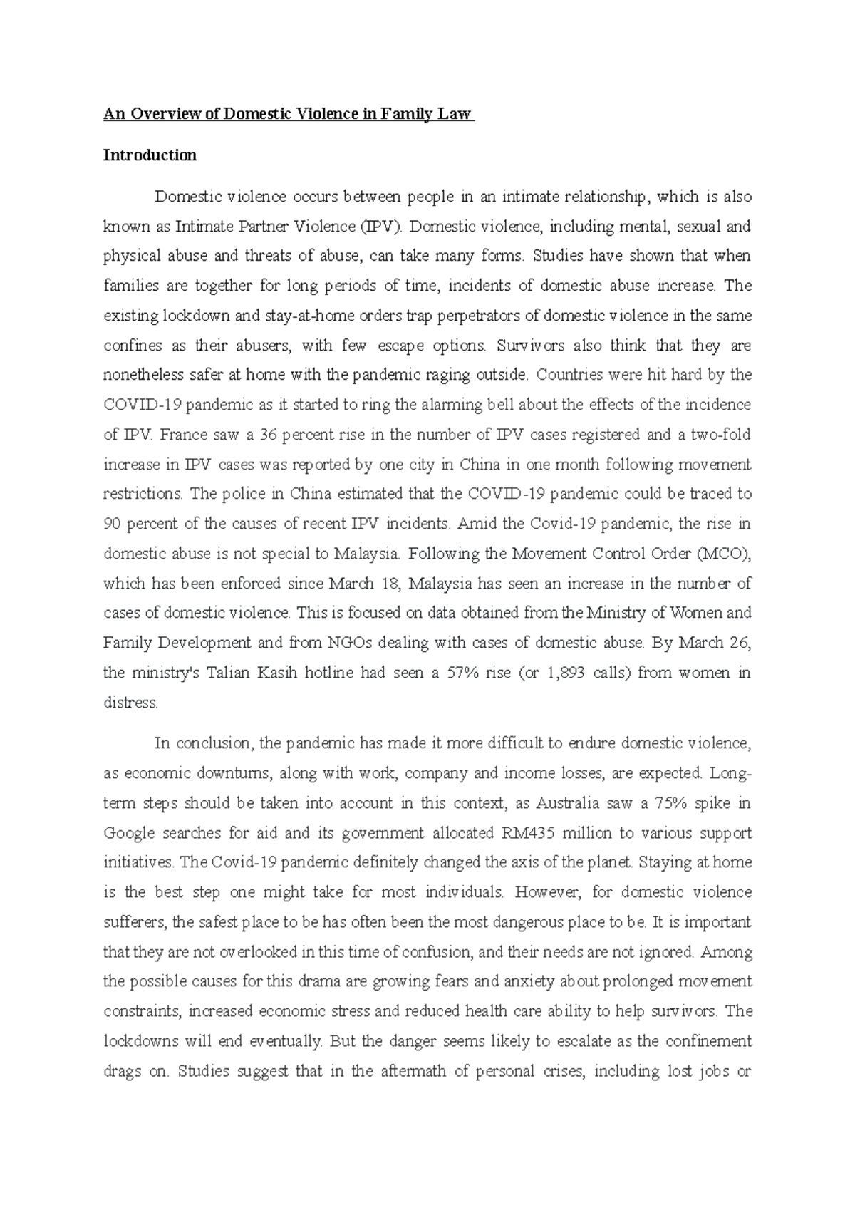 An Overview of Domestic Violence in Family Law During COVID-19 - Studocu