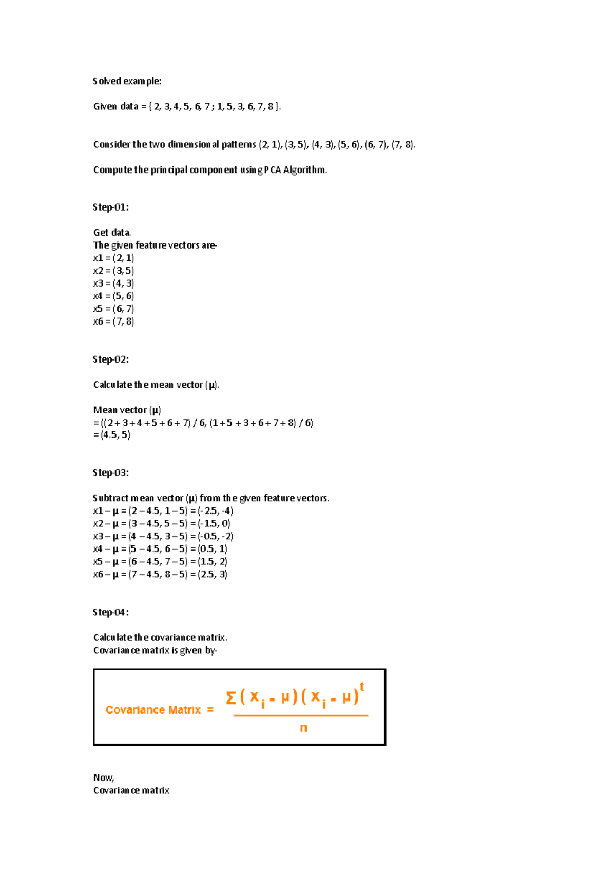 PCA Algorithm Example with Two-Dimensional Data (MLP 1) - Studocu