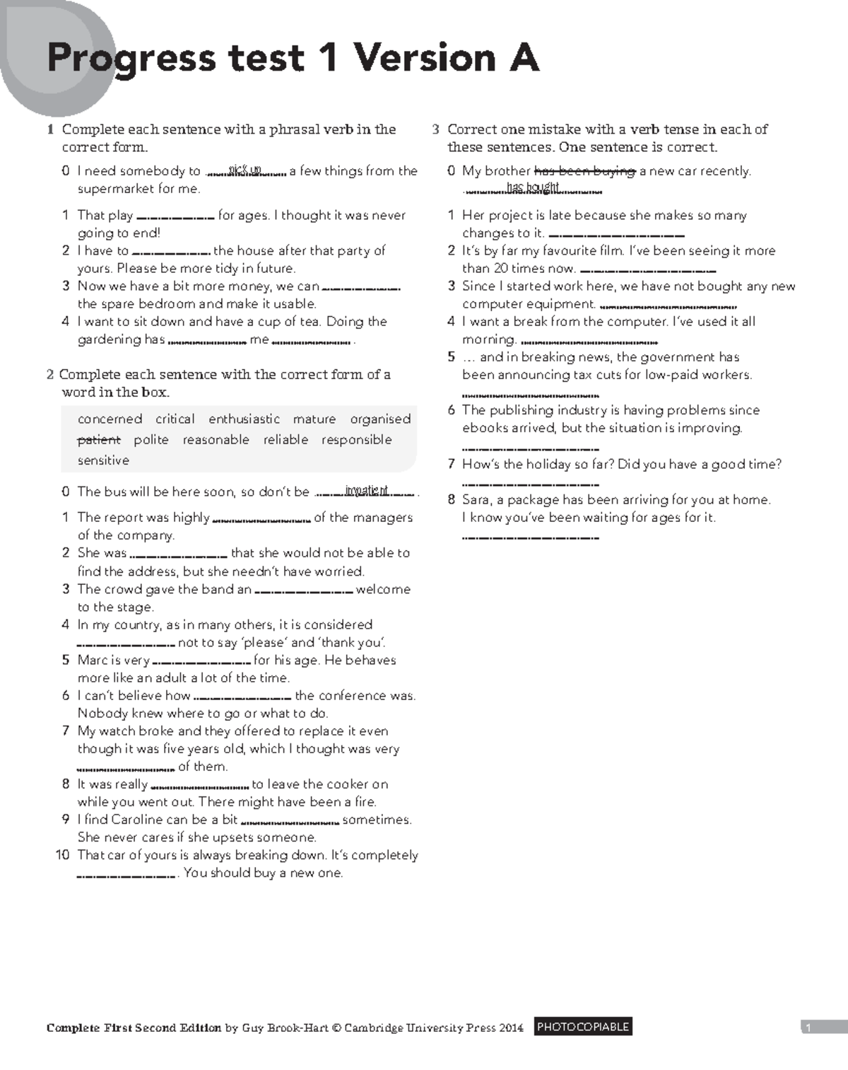 346685922 Complete First Progress Test – Phrasal Verbs & Grammar - Studocu