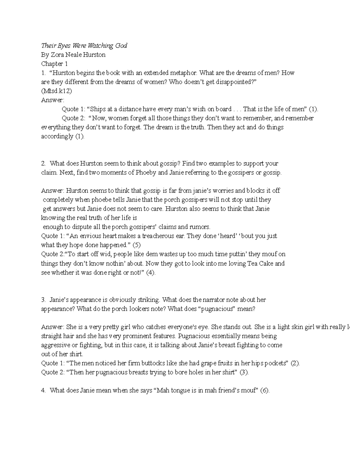 Tewwg Ch 1 Dqs Insights On Hurston S Narrative In Their Eyes Were