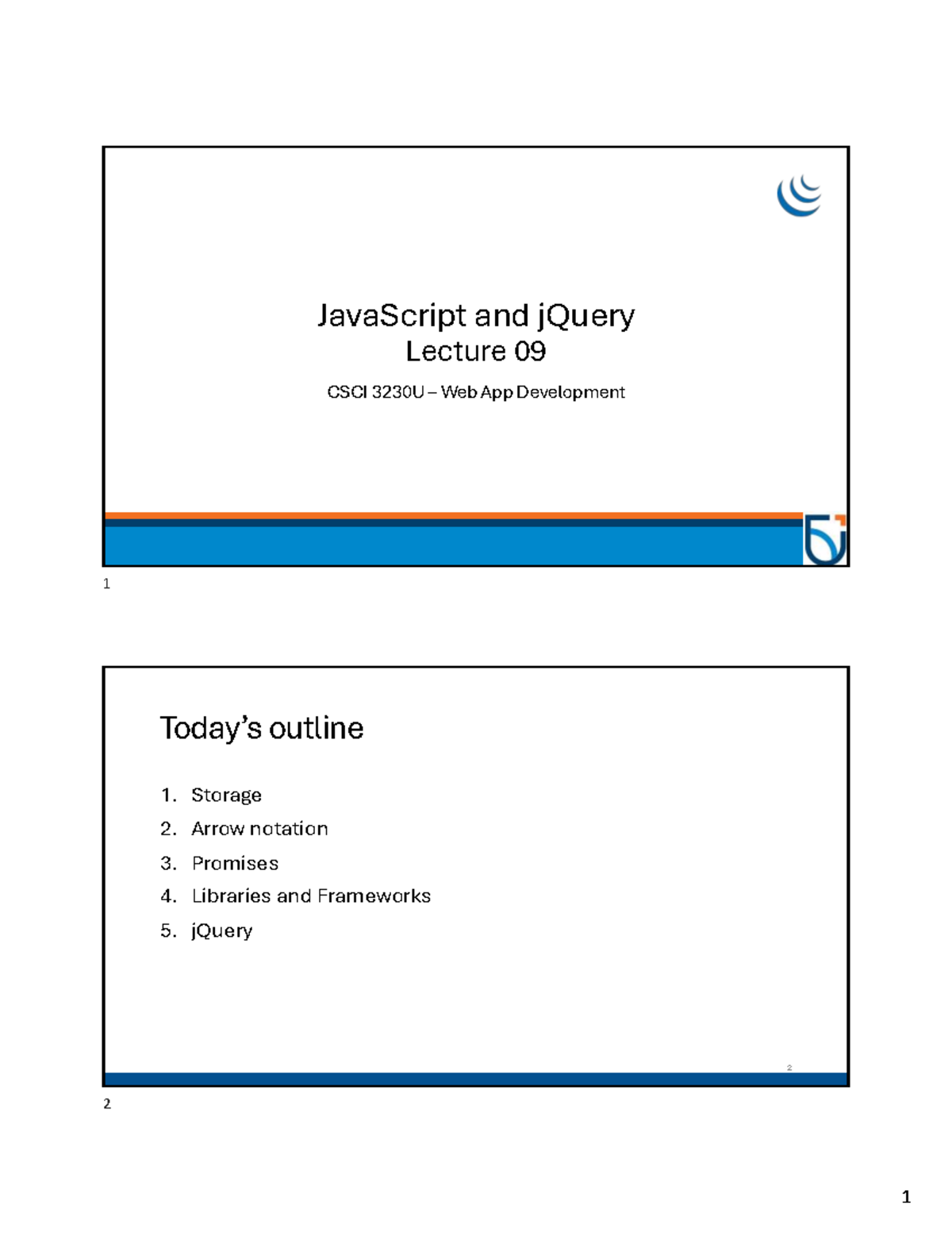 Lecture 09: JavaScript and jQuery - CSCI 3230U - Studocu