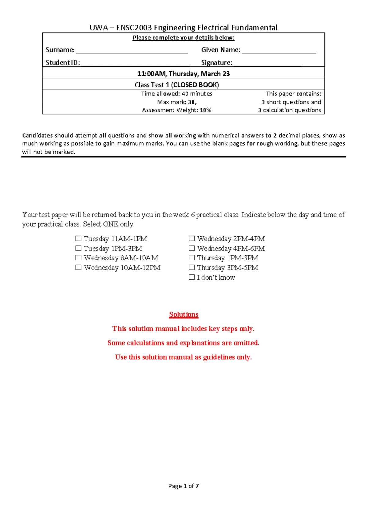 ENSC2003 Engineering Electrical Fundamentals Test 1 Guidelines and ...
