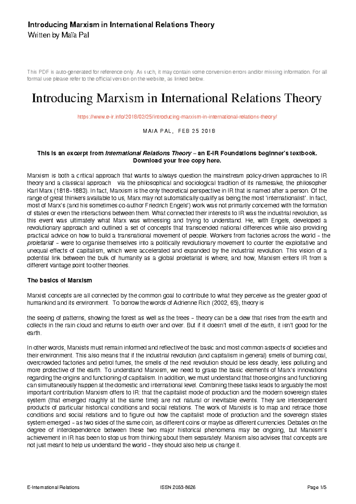 Marxist Approaches to International Relations - UNIT 9 Notes - Studocu