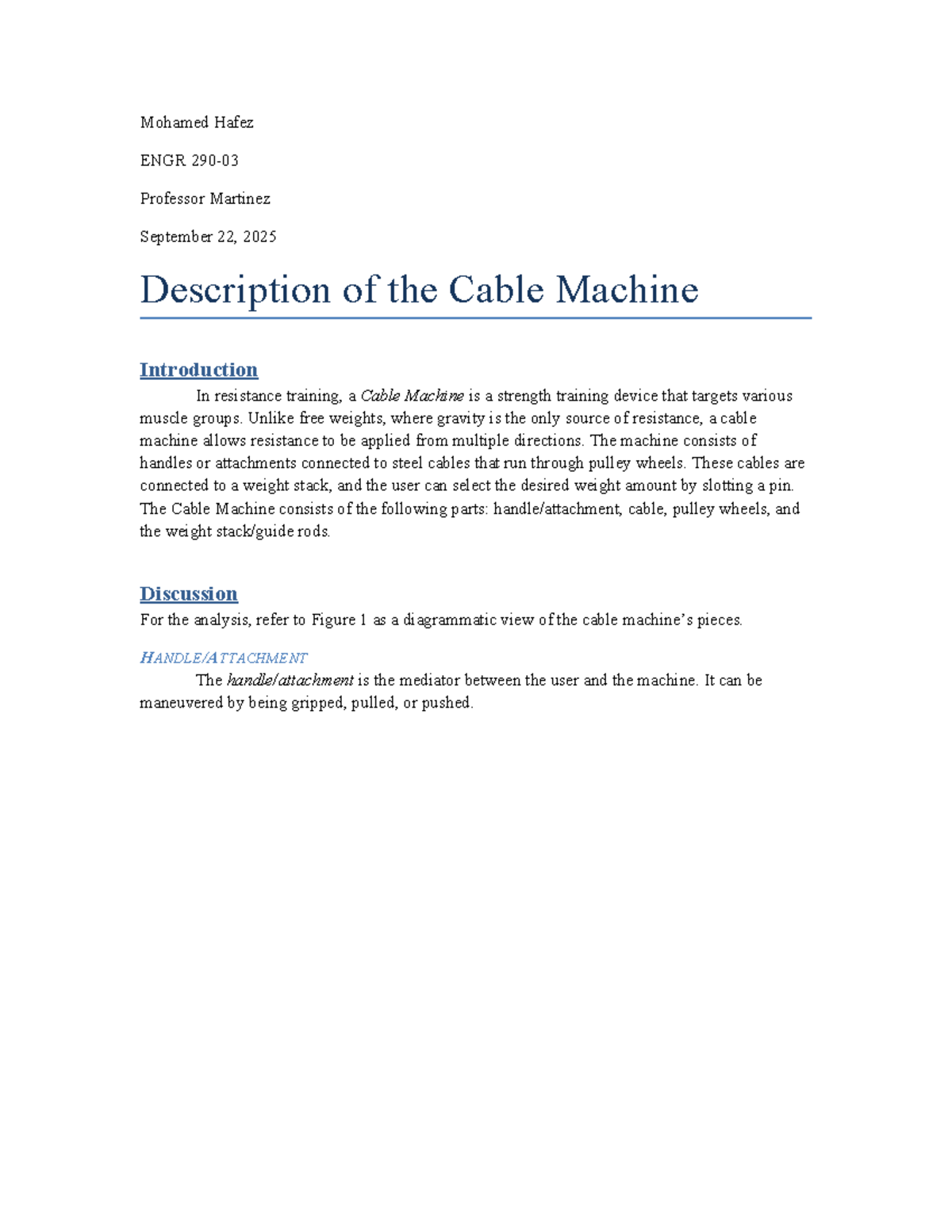 ENGR 101: Mechanism of the Cable Machine in Resistance Training - Studocu