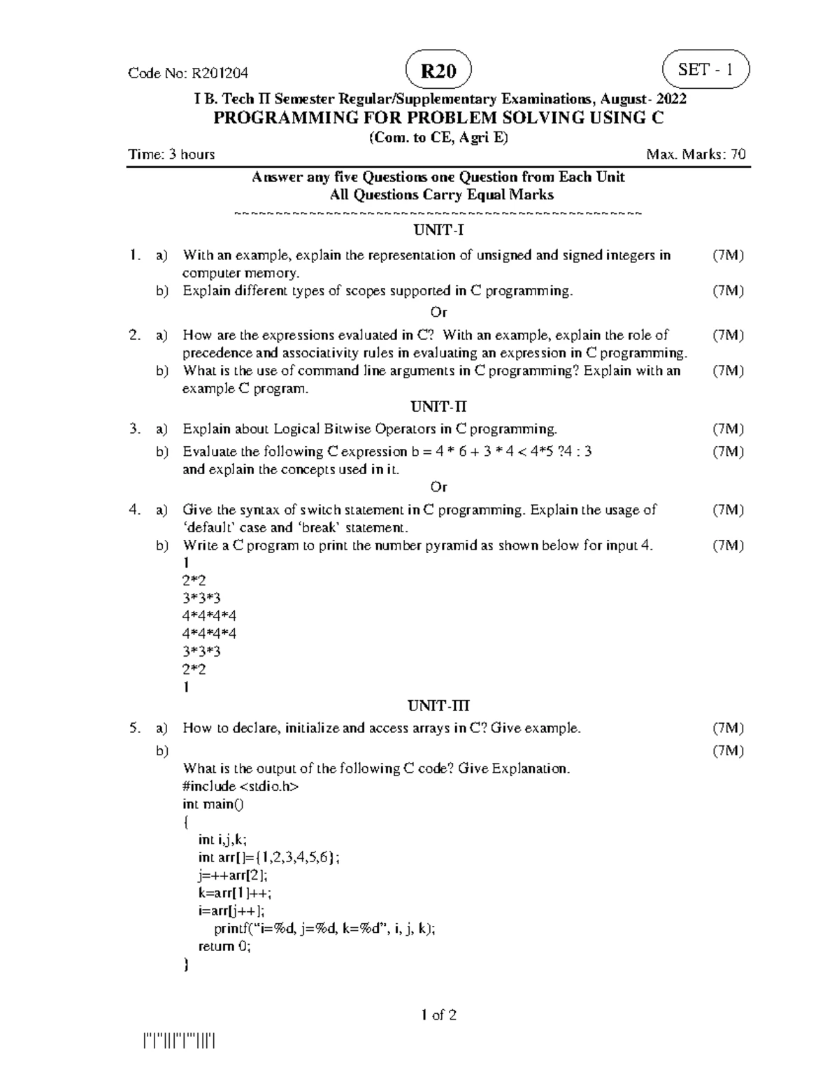Programming for Problem Solving Using C - Supplementary Exam Jan/Feb ...