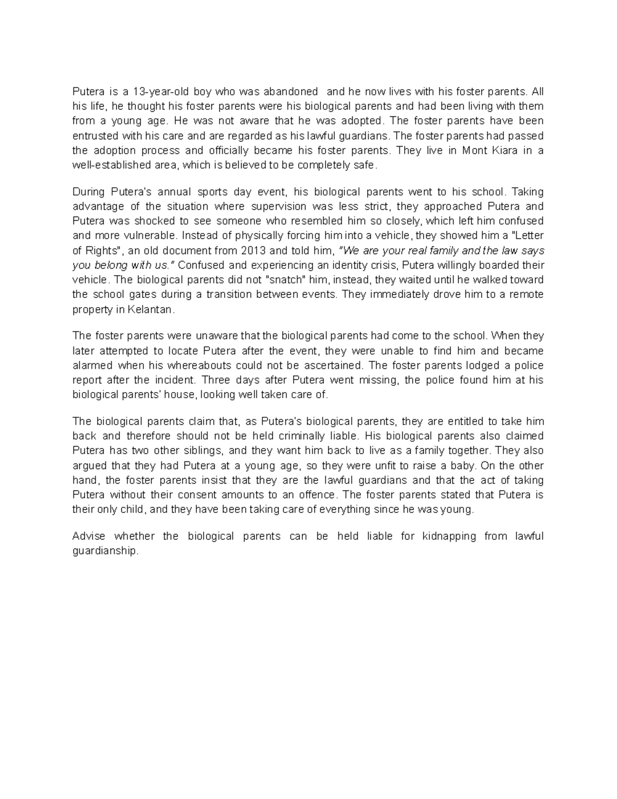 G2 Criminal Tutorial: Legal Implications of Child Abduction Case - Studocu