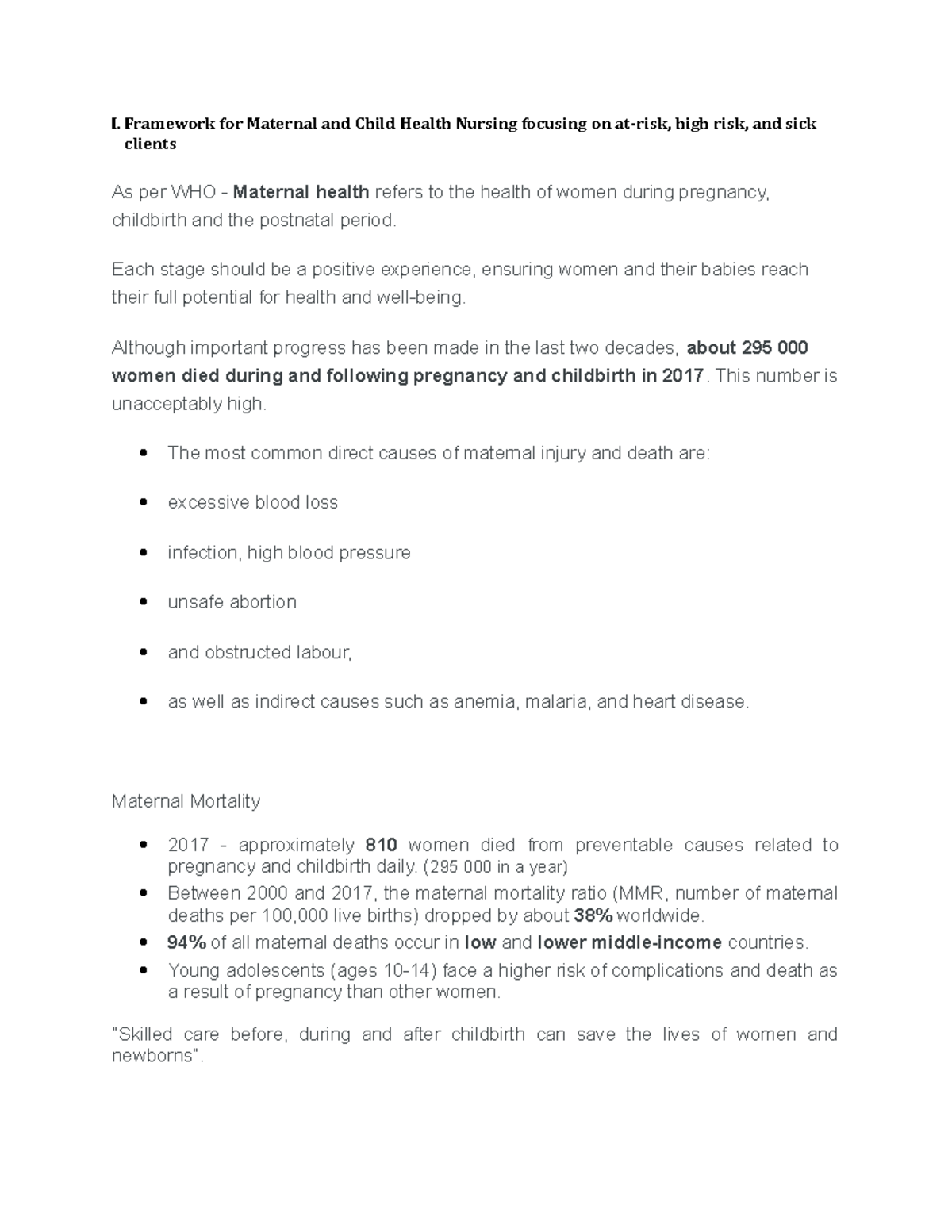 Framework for Maternal and Child Health Nursing - I. Framework for ...