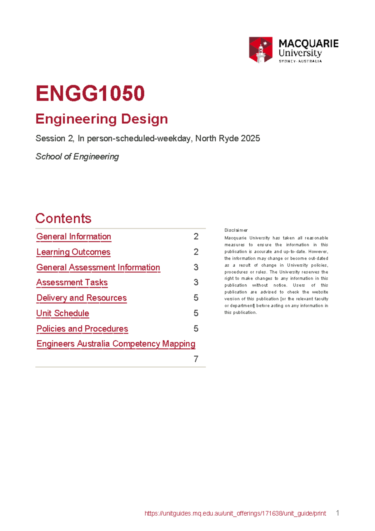 Unit Guide ENGG1050 Engineering Design Session 2 2025 - North Ryde ...