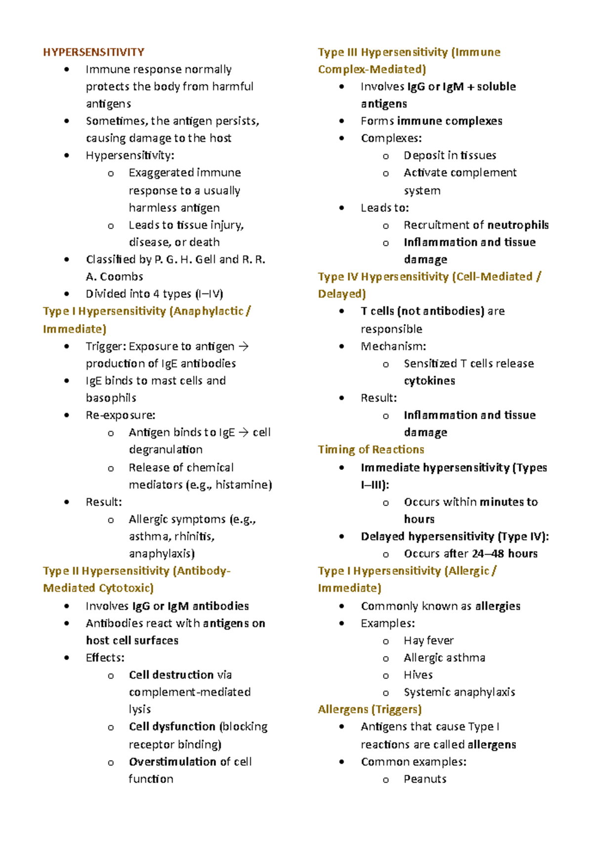 Hypersensitivity Types and Mechanisms: A Comprehensive Overview - Studocu
